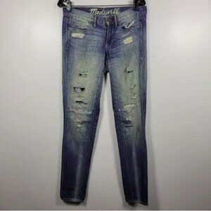 Madewell Women Blue 100% Cotton Mid Rise Destroyed Distressed Skinny Jeans 26